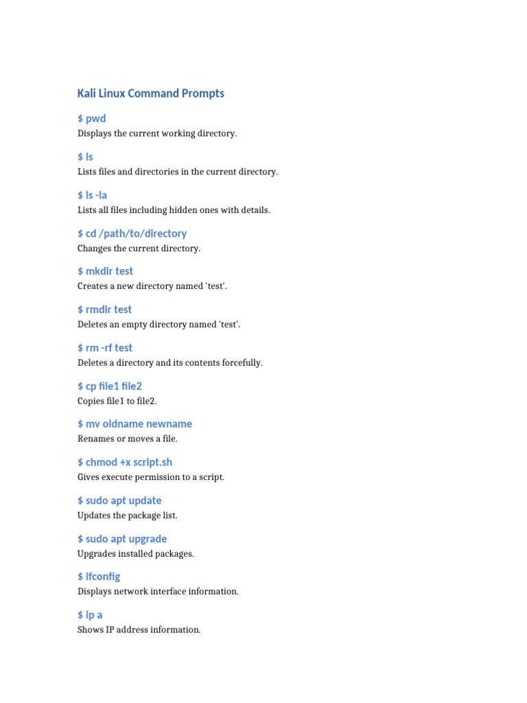 Kali Linux Command Prompts | PDF