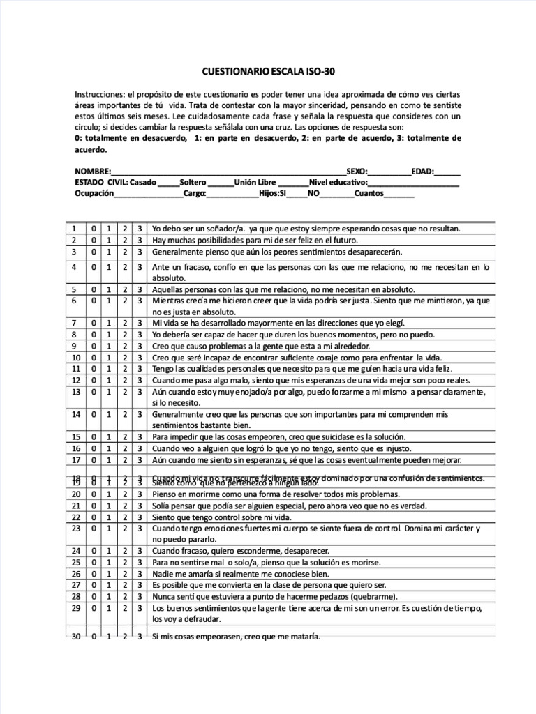 PDF Cuestionario Escala Iso 30 Compress | PDF