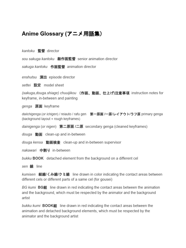 Anime Glossary | PDF | Animation | Filmmaking