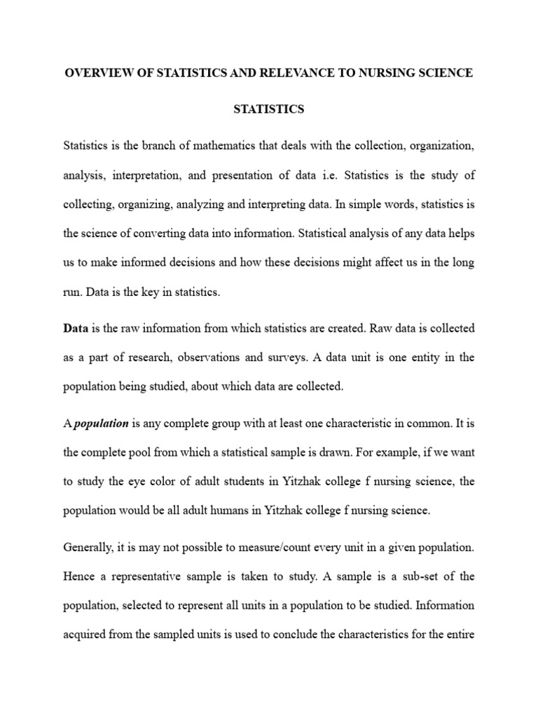 Overview of Statistics and Relevance To Nursing Science | PDF ...