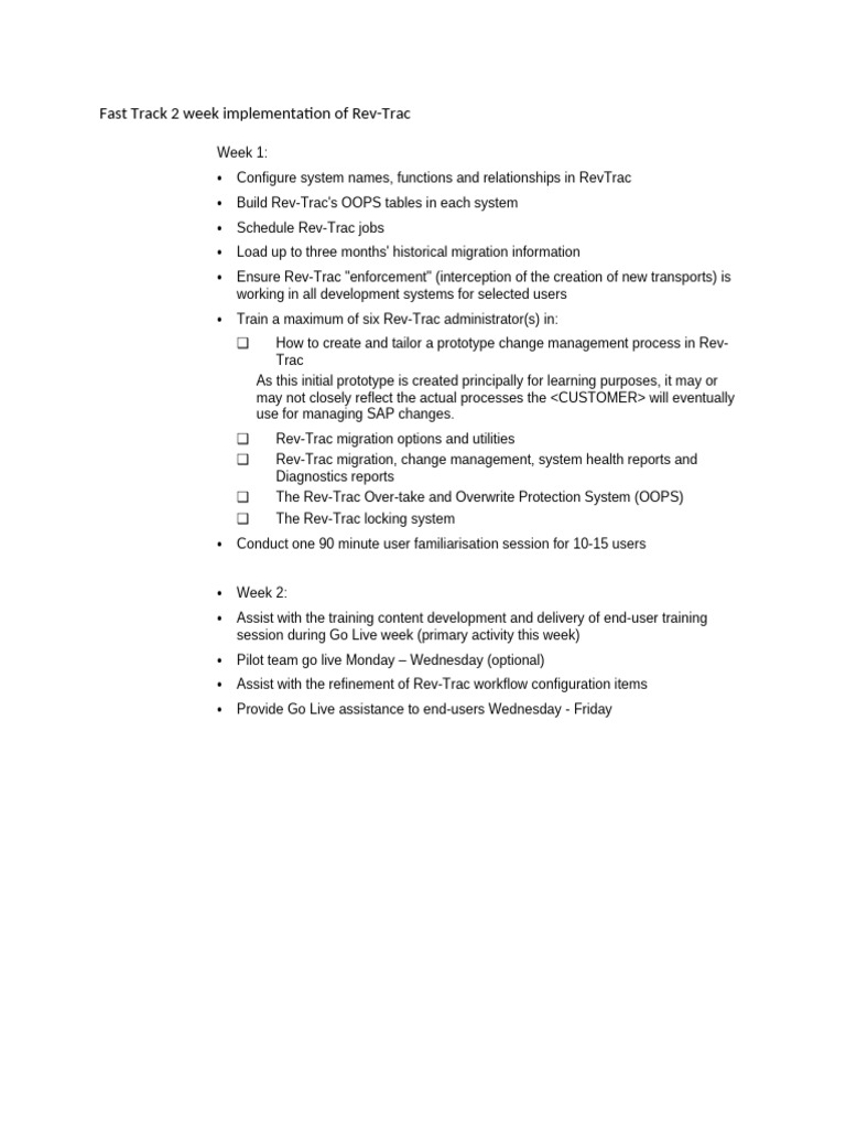 Fast Track 2 Week Implementation of Rev | PDF