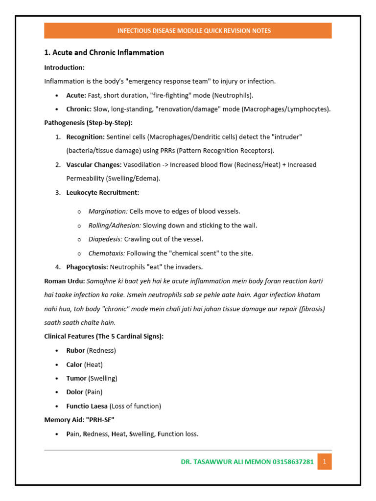 Infectious Disease Module Quick Notes | PDF | Hiv | Diarrhea