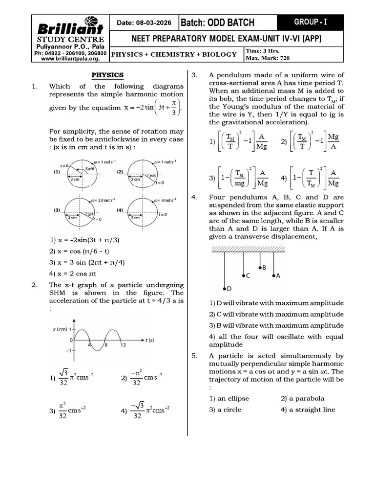 Preparatory Model Question Paper - 08-03-2026 (NEET - UNIT IV+v+VI) | PDF