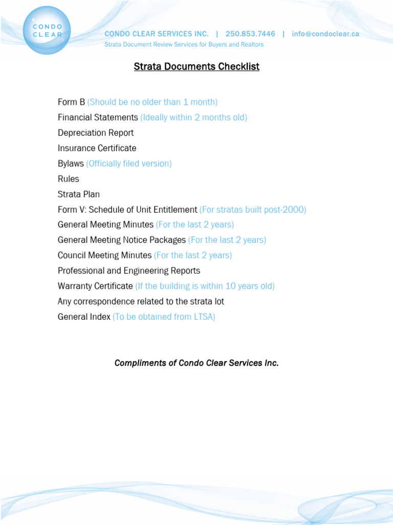 Condo Clear - Strata Documents Checklist | PDF