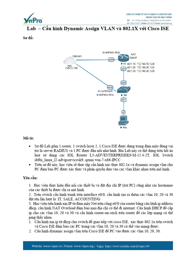 Lab - Cấu hình Dynamic Assign VLAN và 802.1X với Cisco ISE | PDF