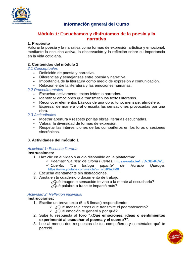 Información General Del Curso Por Módulos. | PDF | Las emociones | Poesía