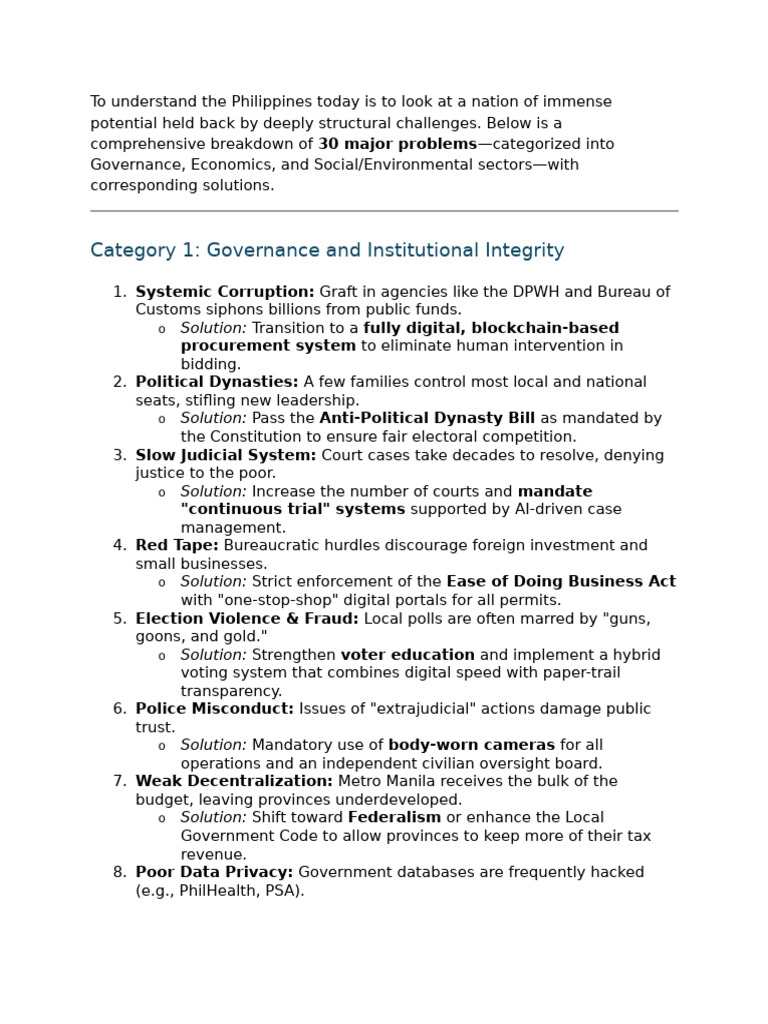 10 Problems in The Philippines and Example | PDF | Philippines | Governance