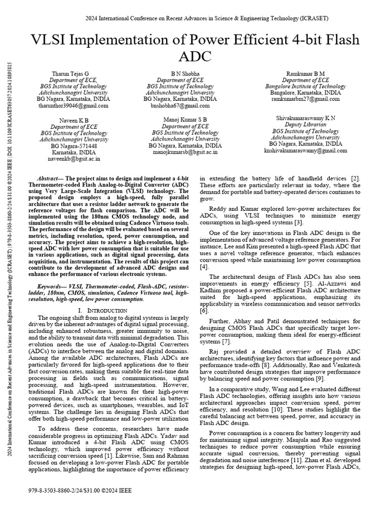 VLSI Implementation of Power Efficient 4-Bit Flash ADC | PDF | Analog ...