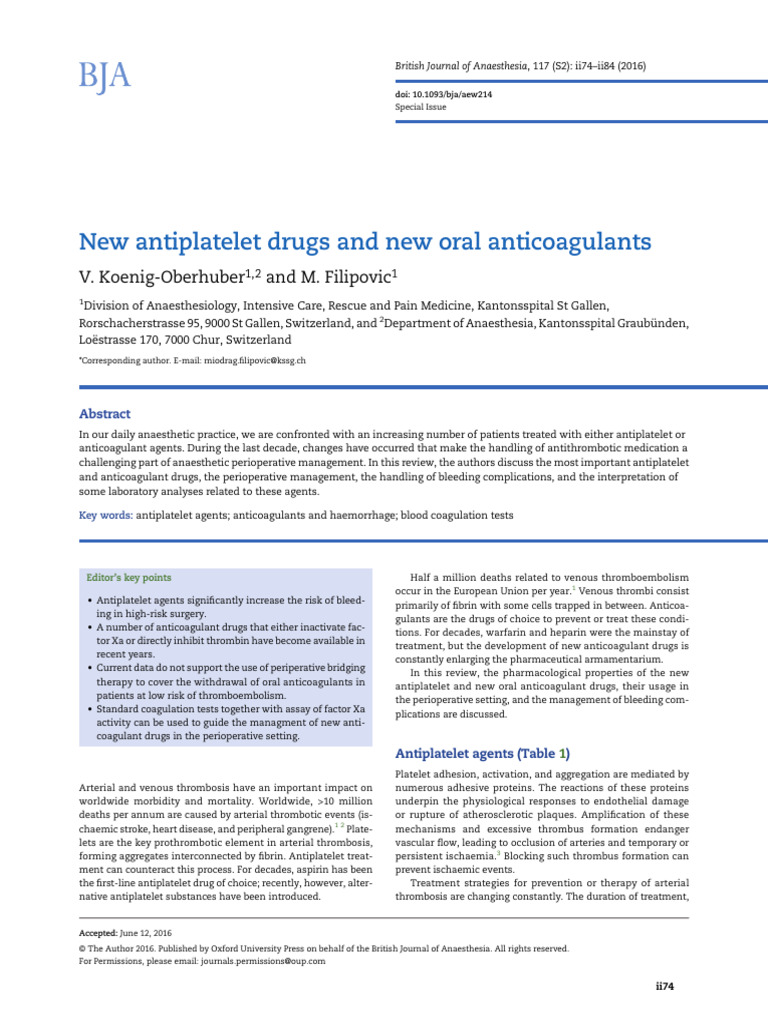 Medicina interna y hematología - New antiplatelet drugs and new oral ...