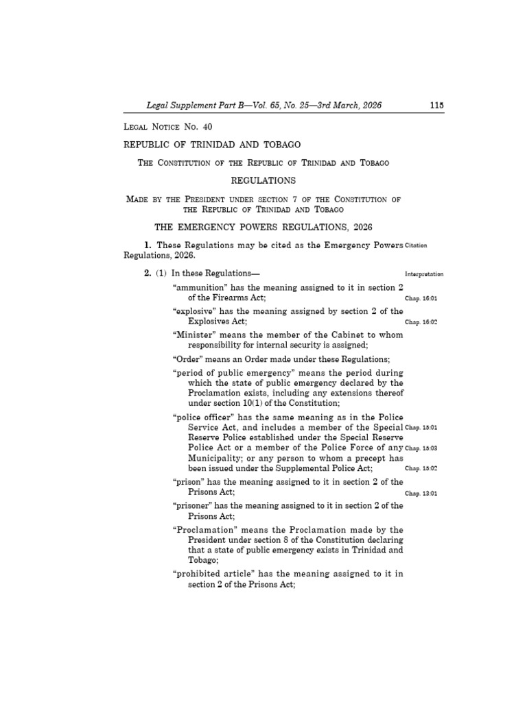 Legal Notice No. 40 of 2026 | PDF | Arrest | State Of Emergency