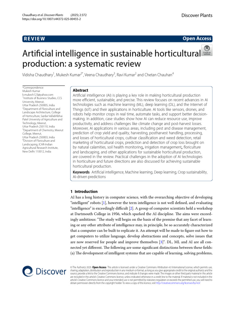 Artificial Intelligence in Sustainable Horticultural Production | PDF ...