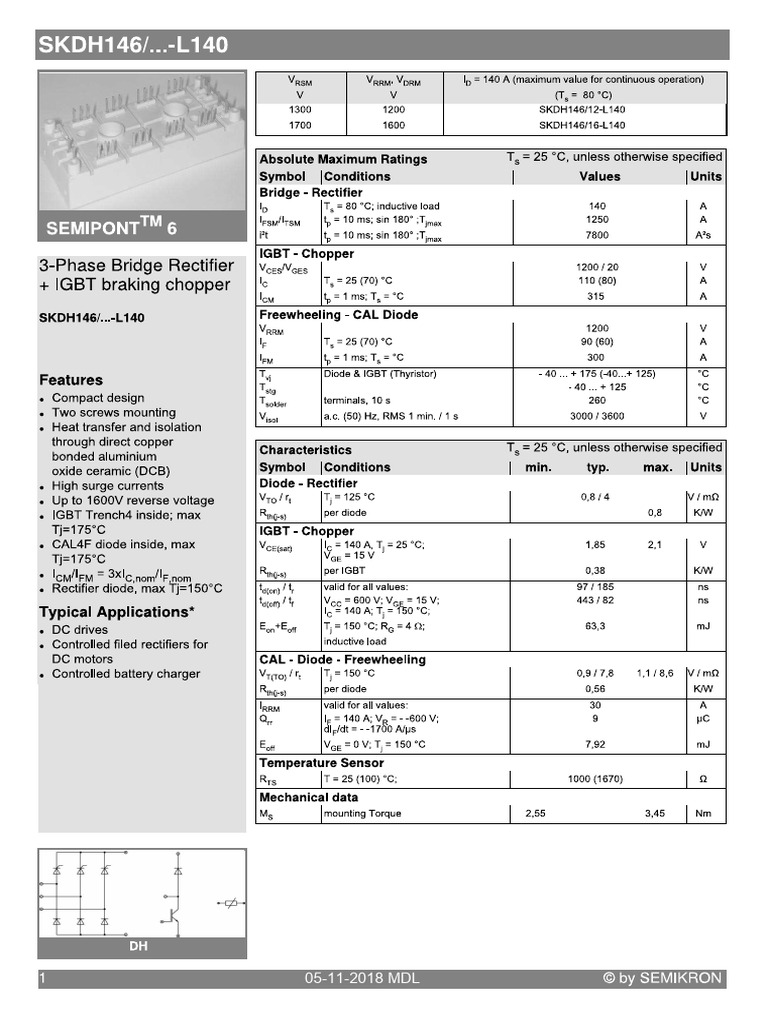 Semikron Datasheet SKDH 146 l140 07916750 | PDF | Electrostatic Discharge