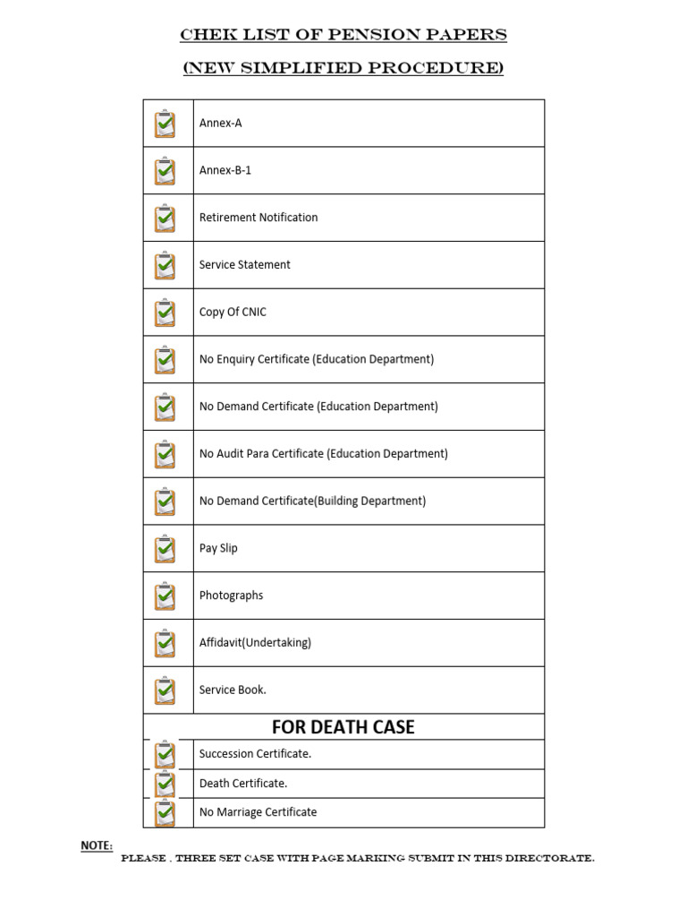 Chek List of Pension Papers (1) | PDF