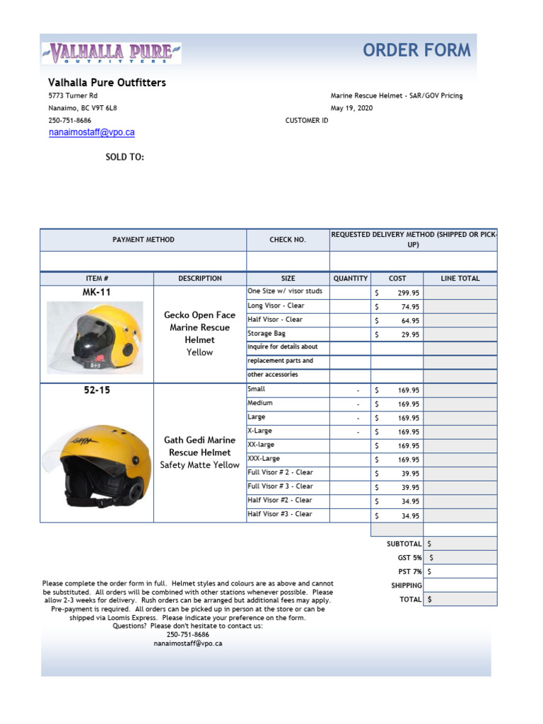 2020 RCMSAR Helmet Order Form | PDF | Business