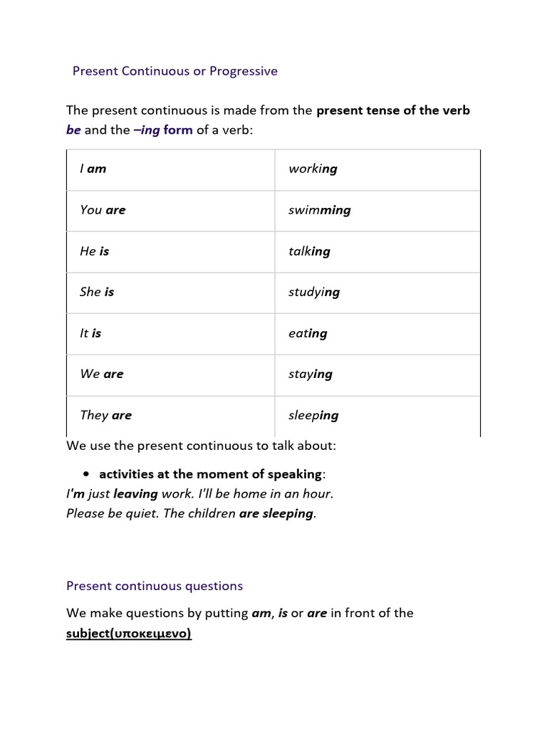 Present Progressive | PDF