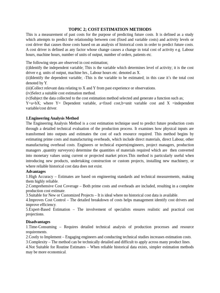 Cost Estimation Methods. 2026 Finaldocx | PDF | Linear Regression ...