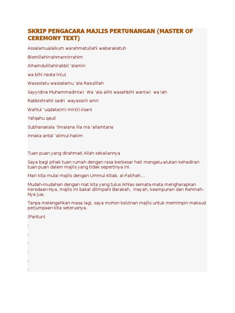 Skrip Pengacara Majlis Pertunangan Pdf