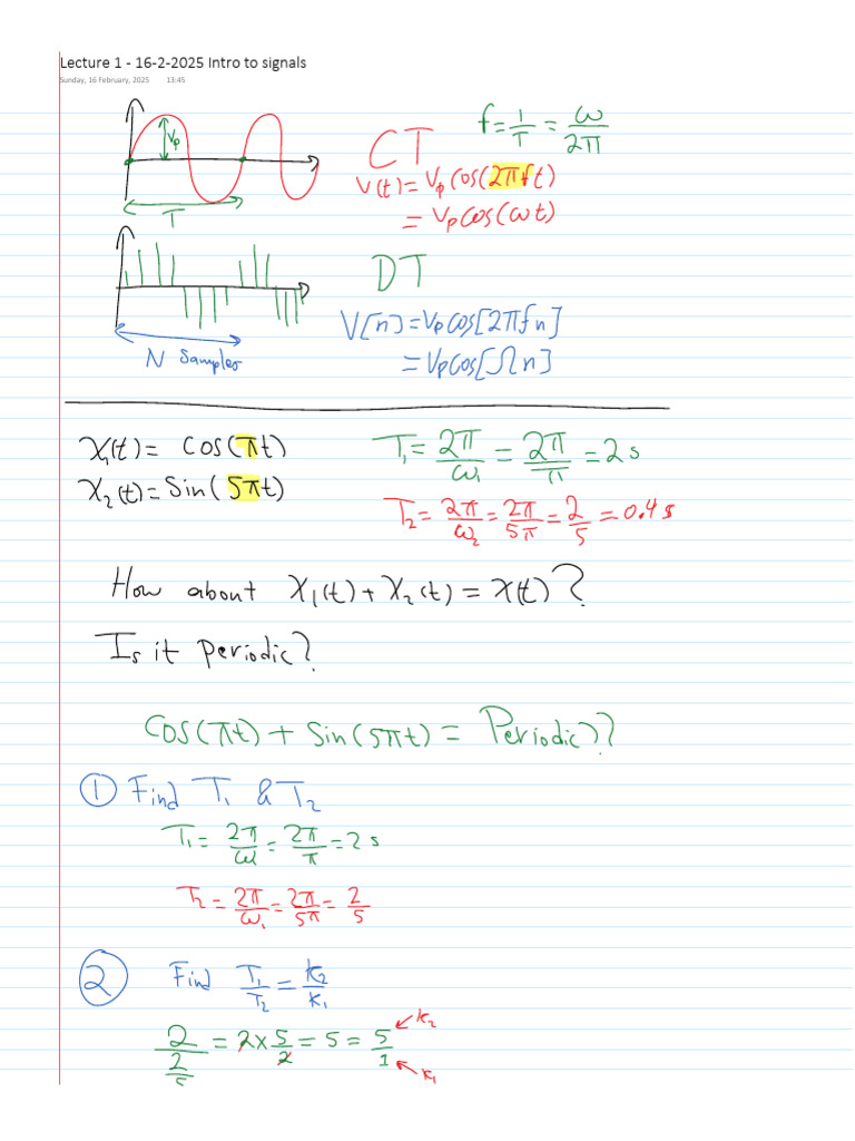 Lecture 1 - 16-2-2025 Intro To Signals | PDF