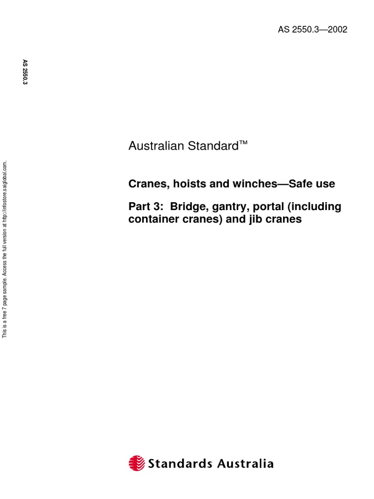 As 2550.32002 Cranes Hoists and Winches Safe Use Bridge Gantry