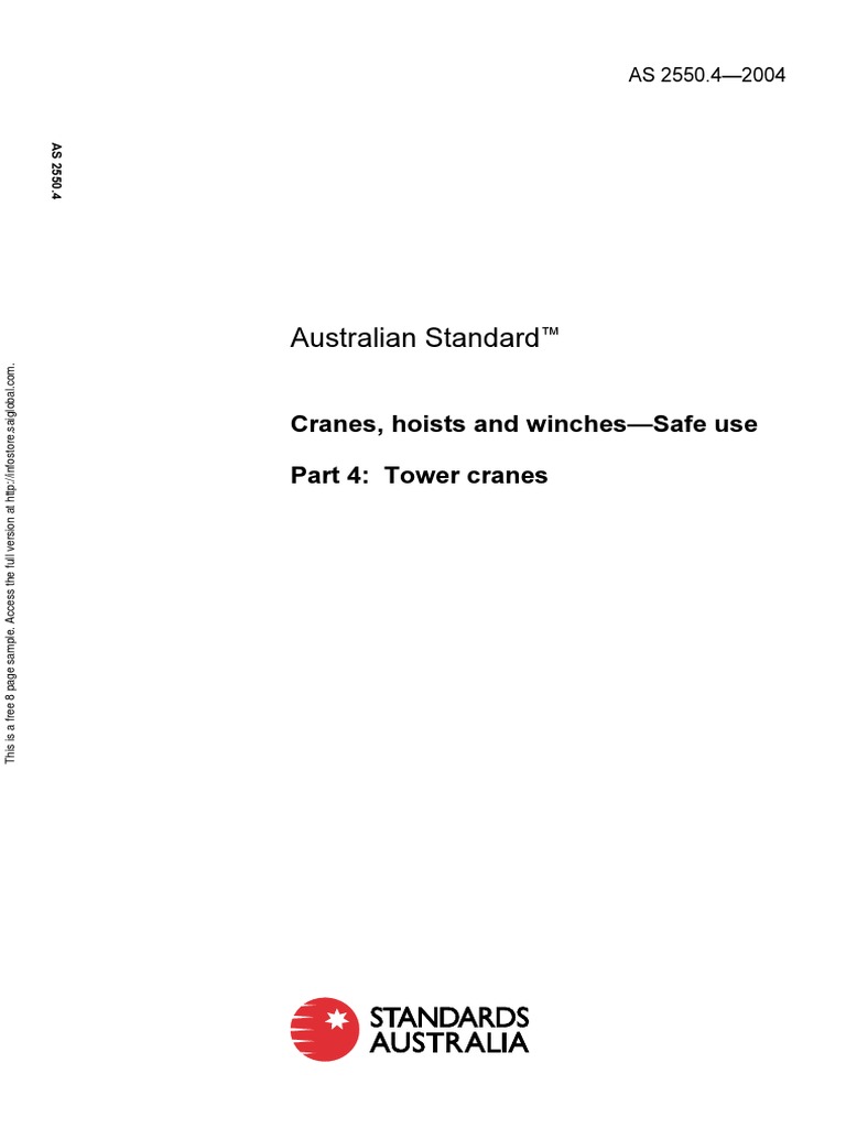 As 2550.42004 Cranes Hoists and Winches Safe Use Tower Cranes PDF