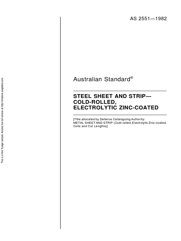 As 2551-1982 Steel Sheet and Strip - Cold-Rolled Electrolytic Zinc ...