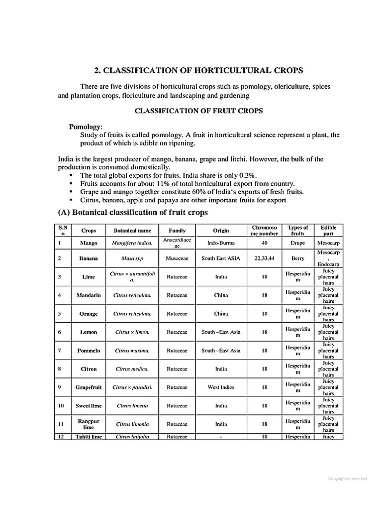 Classifications of Horticultural Crops-2 | PDF