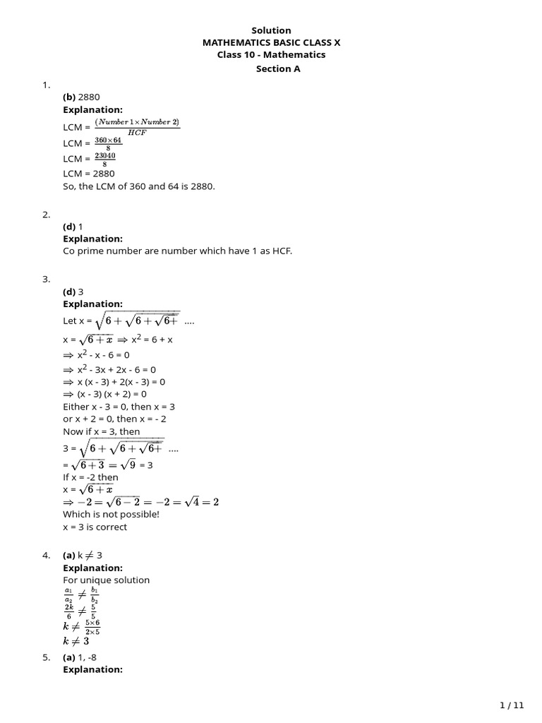 X Basic Maths 1 Answer Key | PDF | Trigonometric Functions | Elementary ...
