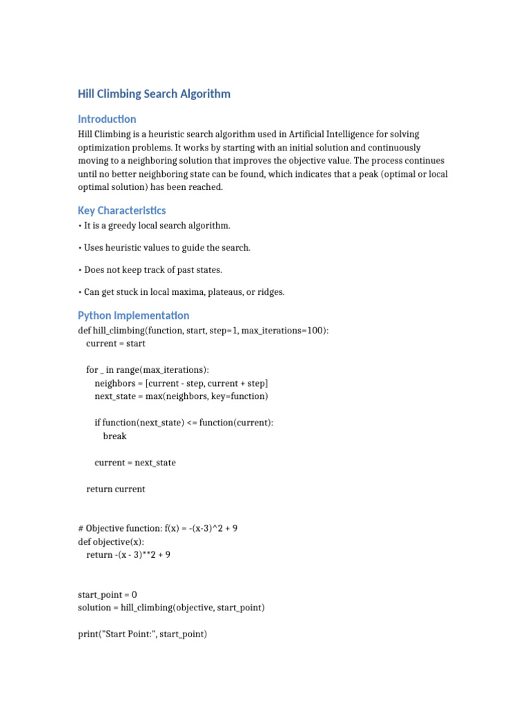 Hill Climbing Algorithm | PDF