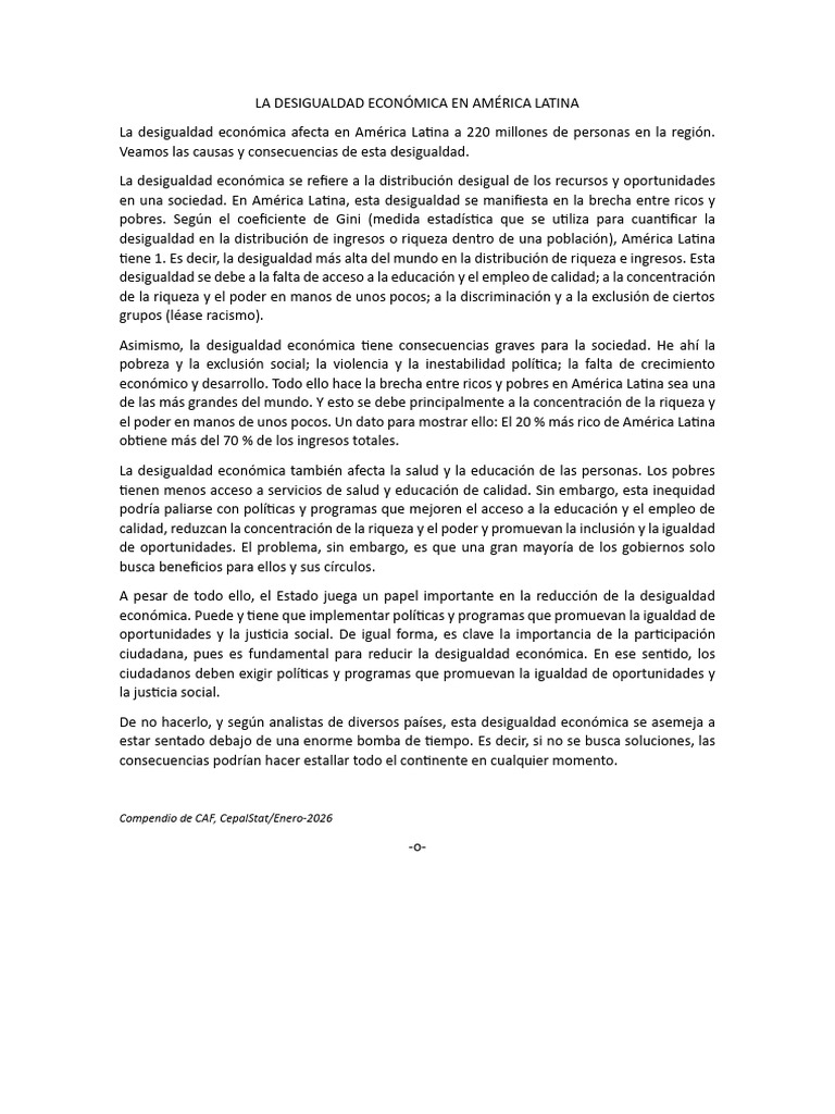 La Desigualdad Económica en América Latina | PDF | Discriminación y ...