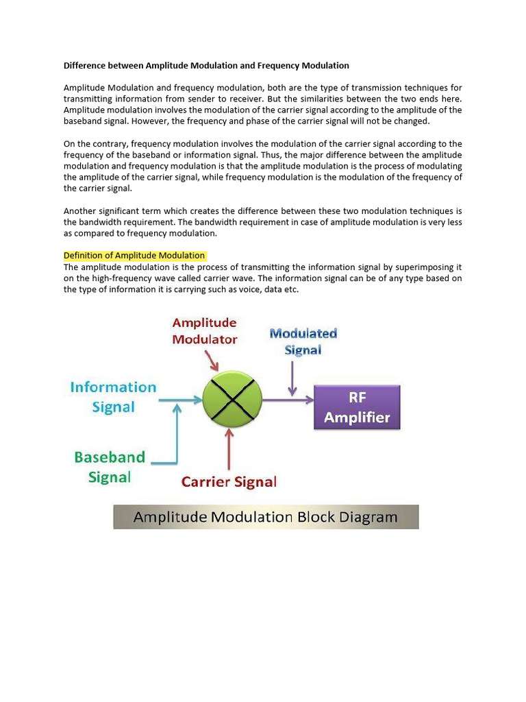 Difference Between Amplitude Modulation and Frequency Modulation | PDF