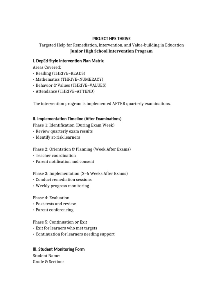 Project HPS THRIVE Intervention Program | PDF