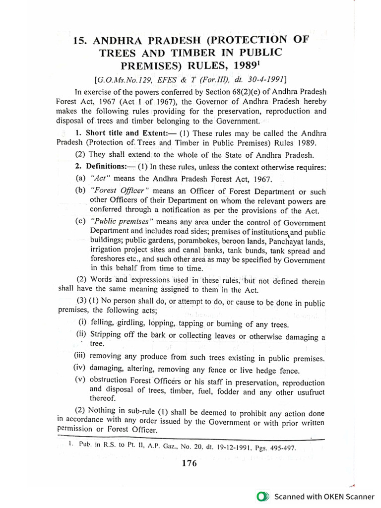 AP (Protection of Tree and Timber in Public Premises) Rules, 1989 | PDF