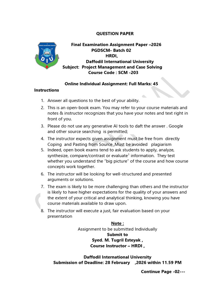 Batch - 04 - Final Exam Assignment - Question Paper PGDSCM - 203.docx-1 ...