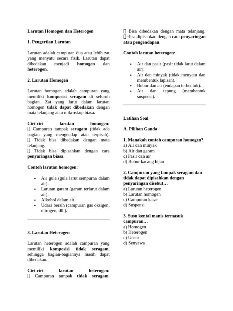 Larutan Homogen Dan Heterogen | PDF