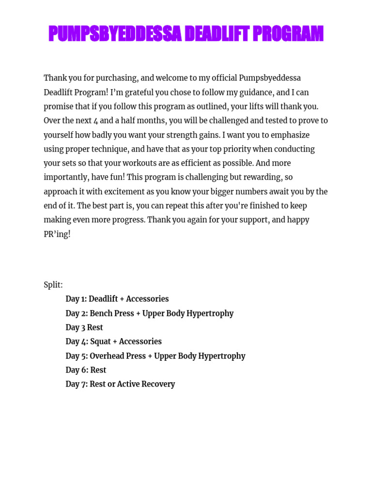 Pumpsbyeddessa Deadlift Program | PDF | Weight Training | Strength Training