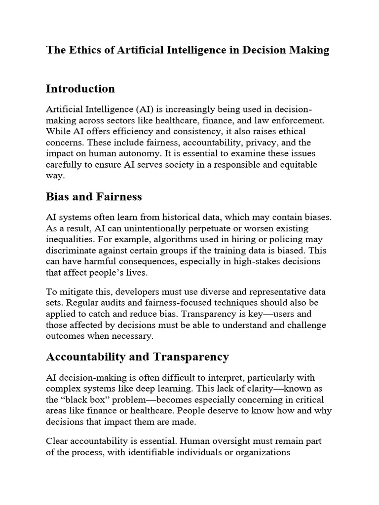The Ethics of AI in Decision Making | PDF | Artificial Intelligence ...