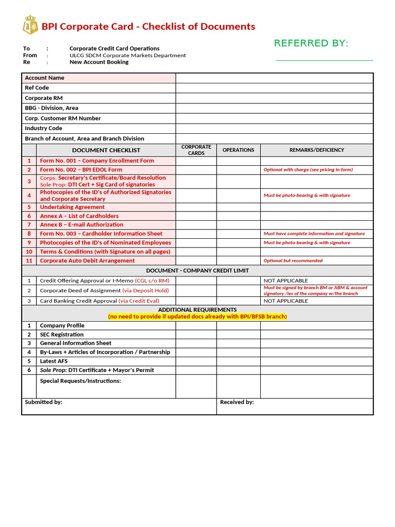 00 - Company Checklist For Corporate Card Application Documents | PDF ...