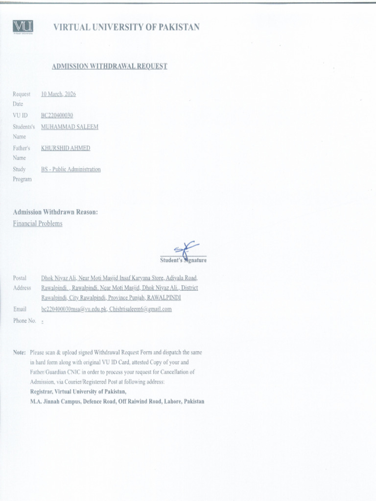 VU Form | PDF