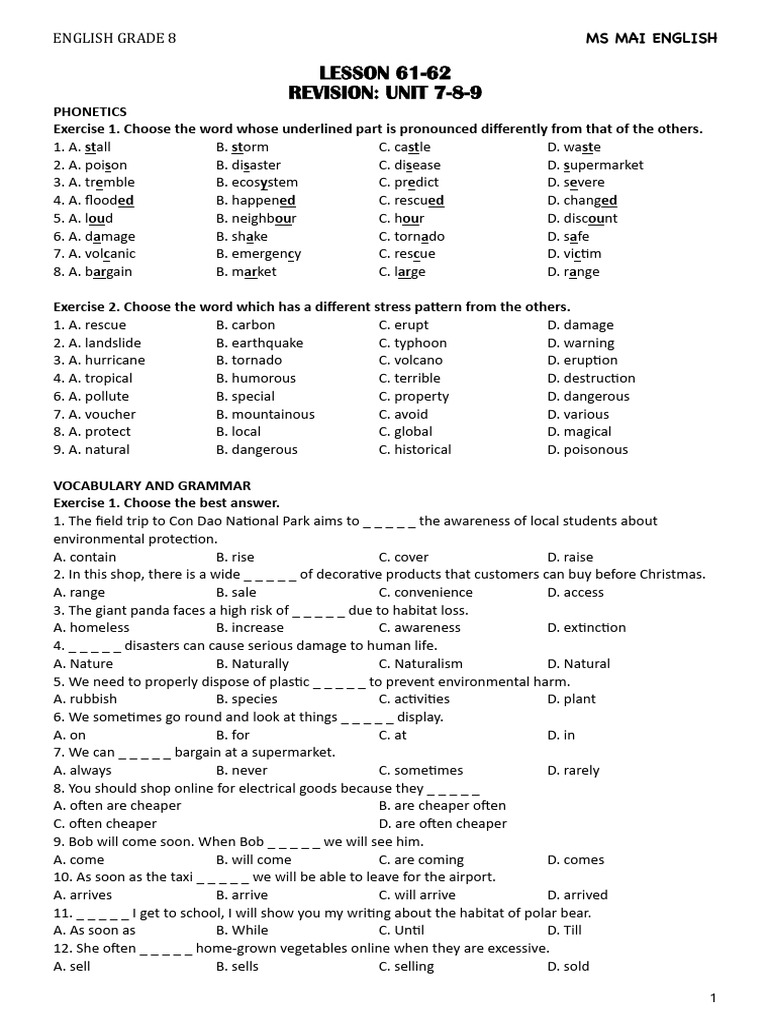 Grade 8 Lesson 61 62 Revision 1 - Unit 7 8 9 | PDF | Online Shopping