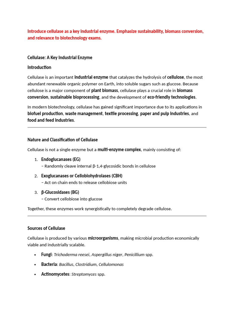 Cellulases Production - Notes | PDF | Cellulose | Biofuel