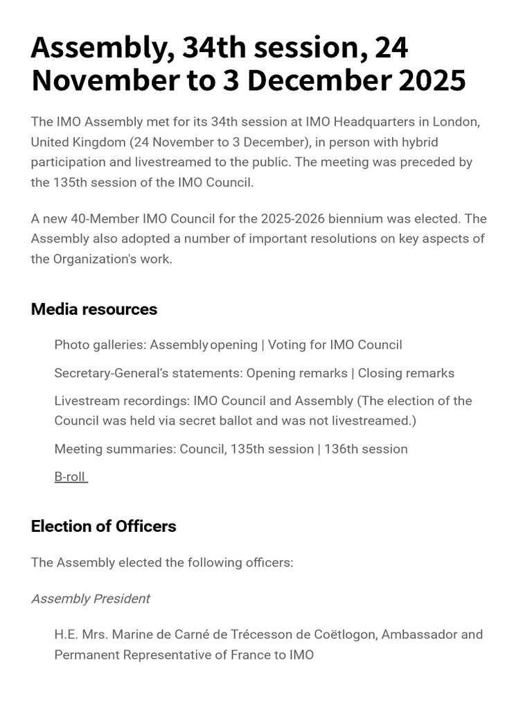 Assembly, 34th session, 24 November to 3 December 2025-IMO第34次大会信息 ...
