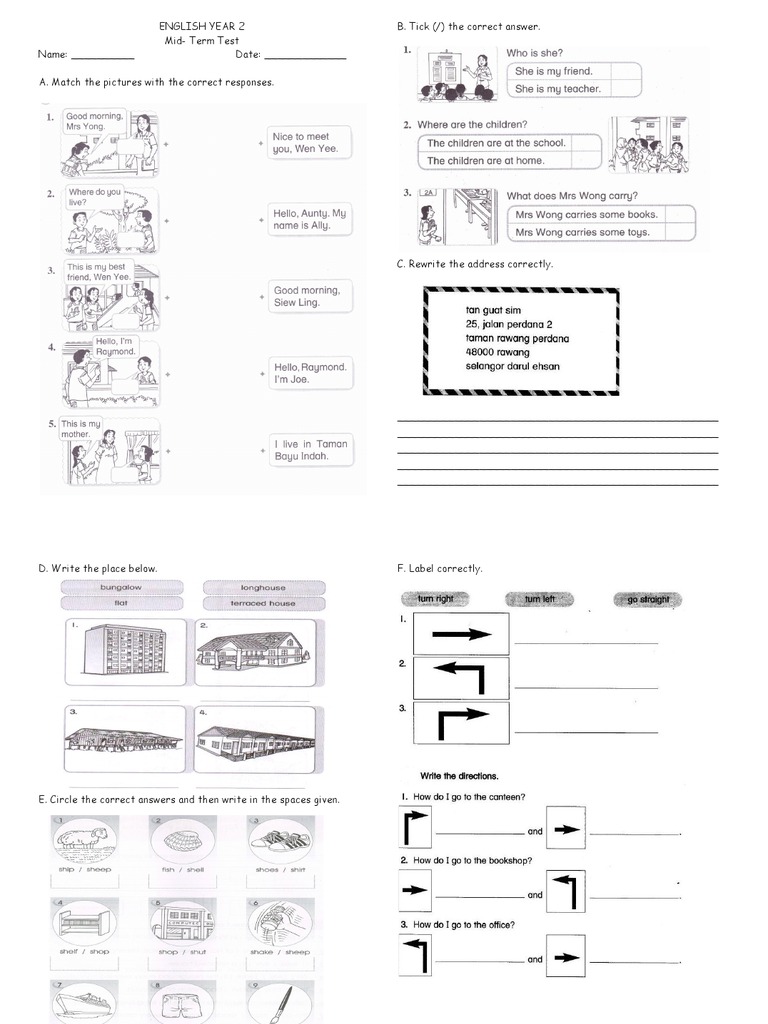 English Year 2 KSSR Monthy Test