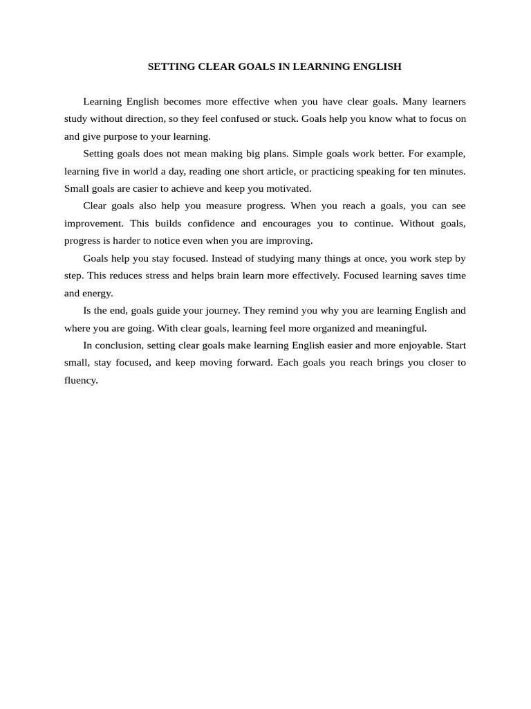 Setting Clear Goals in Learning English | PDF