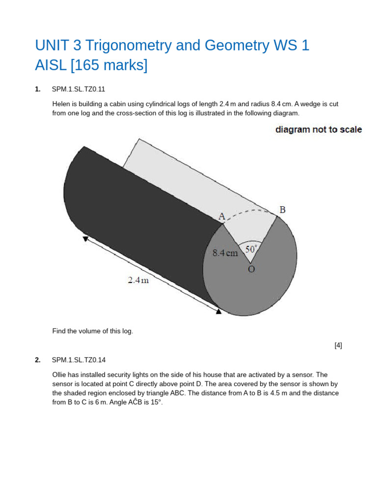 WS AISL UNIT 3 Trigonometry and Geometry WS 1 AISL | PDF | Area | Length