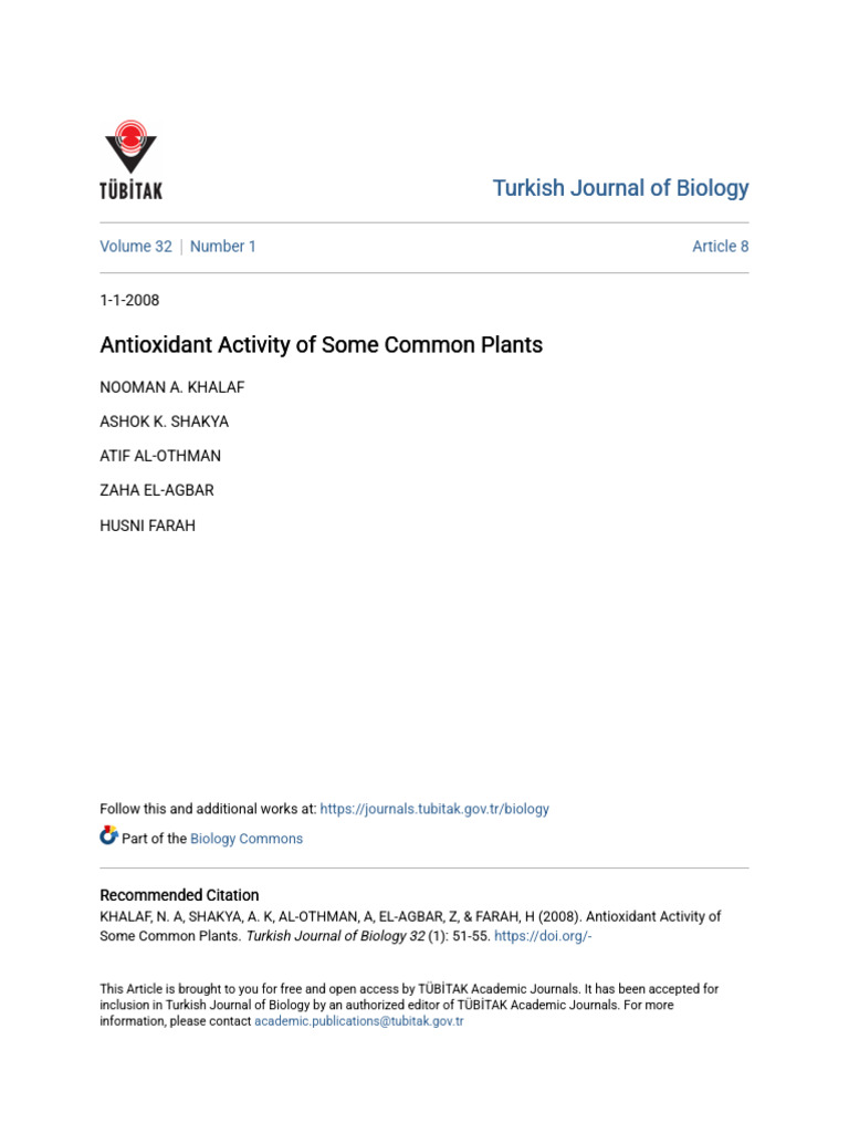 Antioxidant Activity of Some Common Plants | PDF | Polyphenol