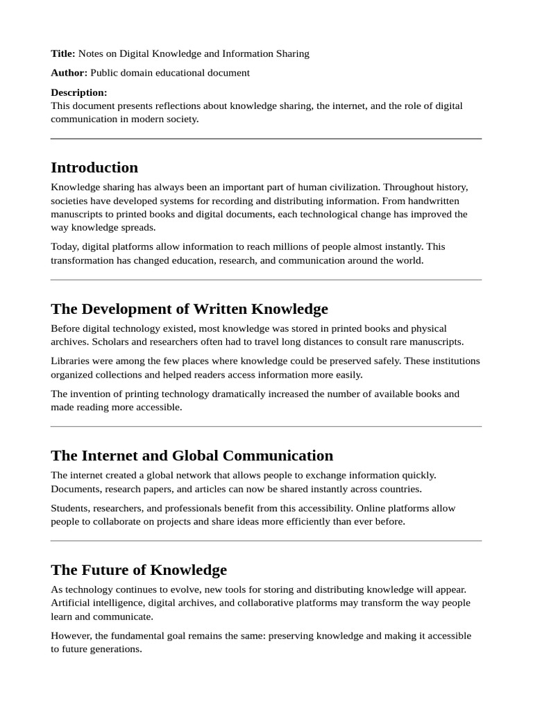 Notes On Digital Knowledge | PDF | Books | Information