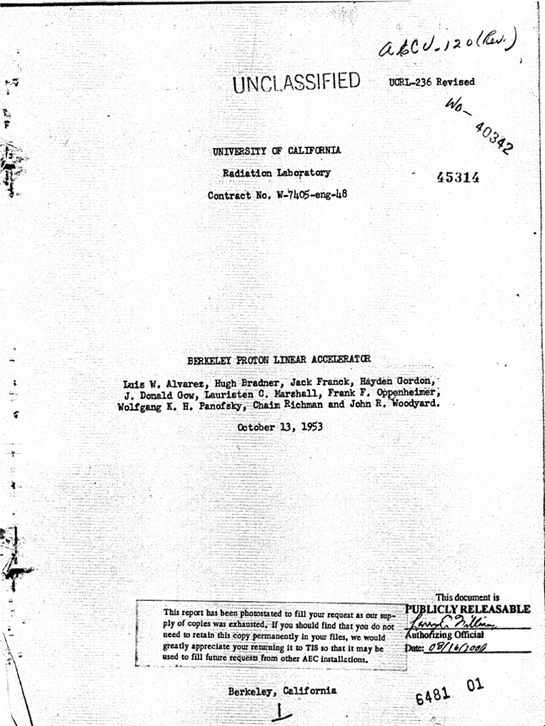 Berkeley Proton Linear Accelerator (1953, UC Rad Lab) | PDF | Particle ...