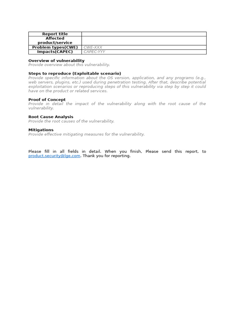 LG Vulnerability Report Template | PDF