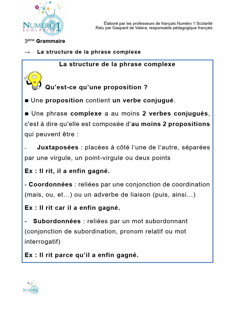 3e Grammaire La Structure Dune Phrase Complexe 1 | PDF | Clause | Phrase
