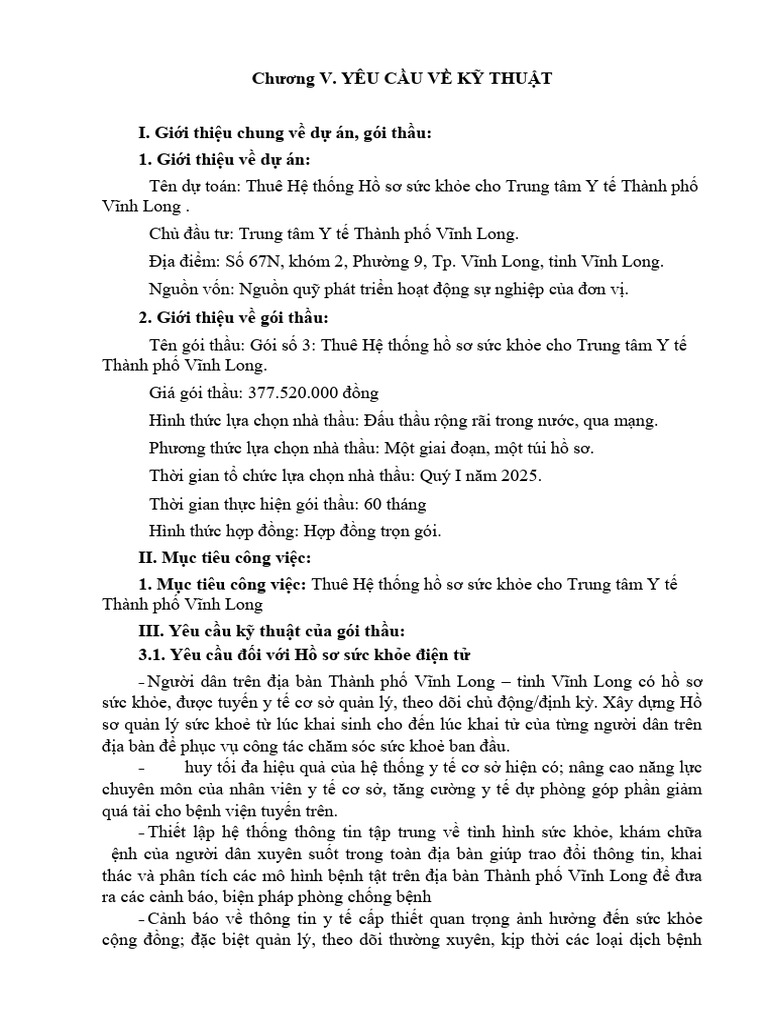 Chuong V - Yeu Cau Ve Ky Thuat - HT Ho So Suc Khoe | PDF